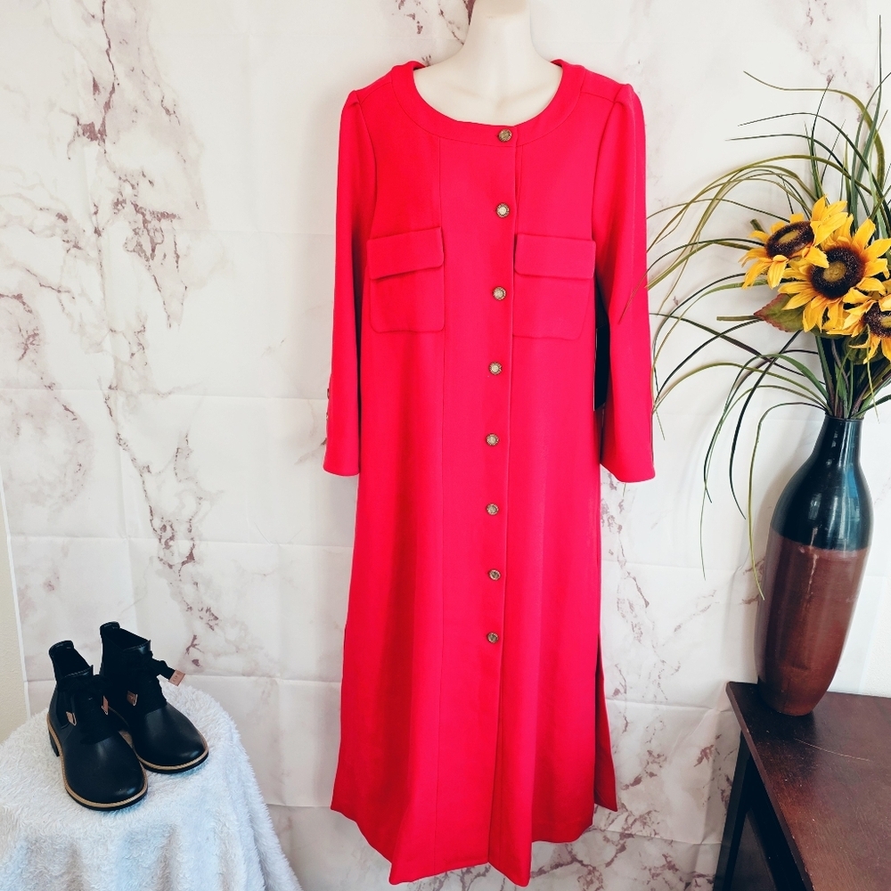 New Tuckernuck Barnett Midi Dress Red Button Down Quality Valentines Day - Picture 2 of 8